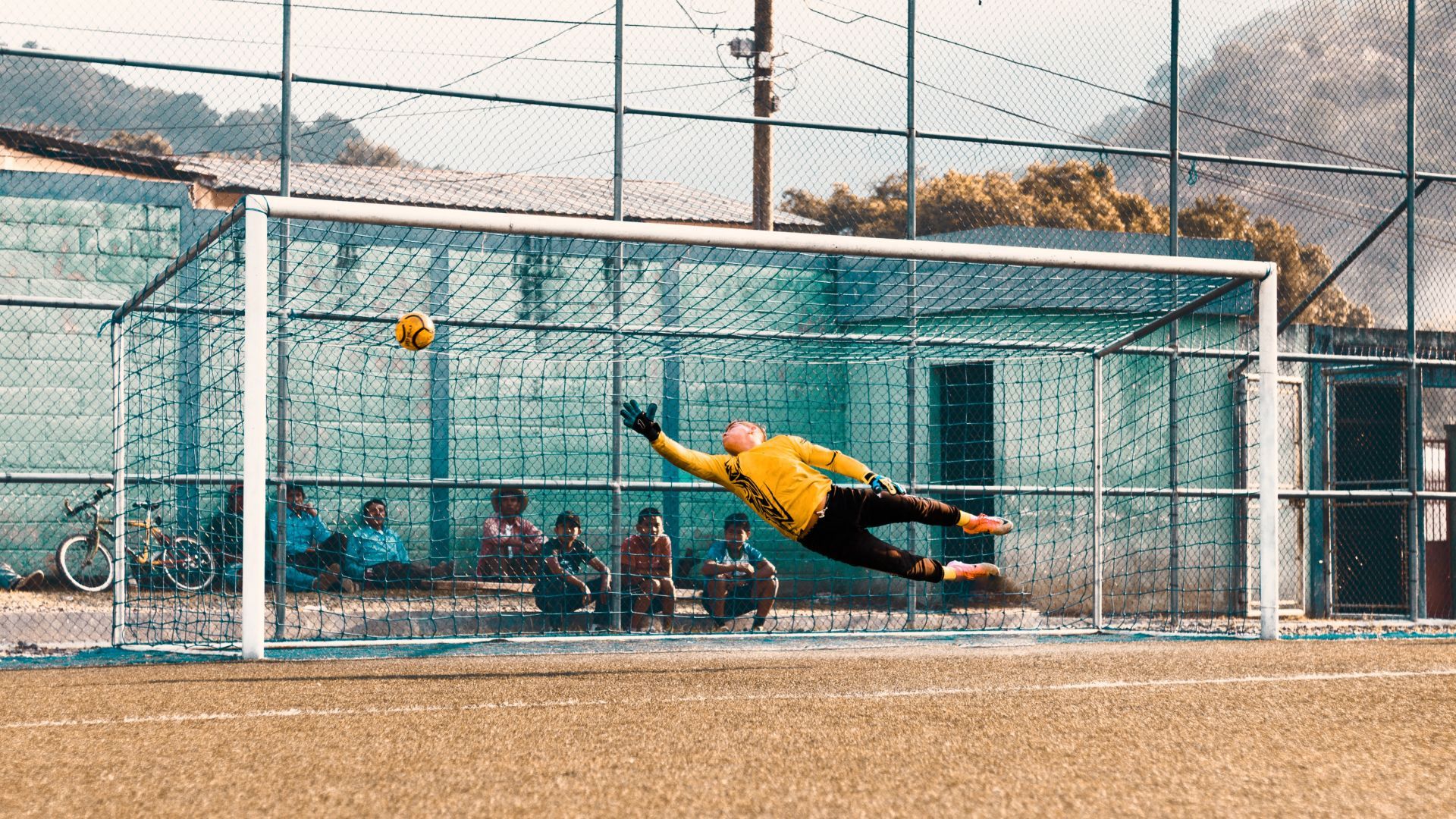 Goalie saving a shot.