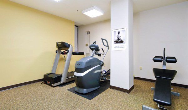 Some of the exercise equipment at the Stafford Apartments.
