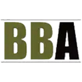 The letters bba are green and black on a white background.