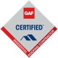 A logo for a roofing contractor that is certified