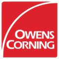 The logo for owens corning is a red square with a white arrow.