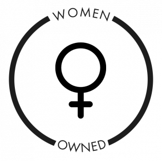 A women owned logo with a female symbol in a circle