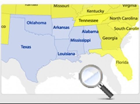 A map of the united states with a magnifying glass