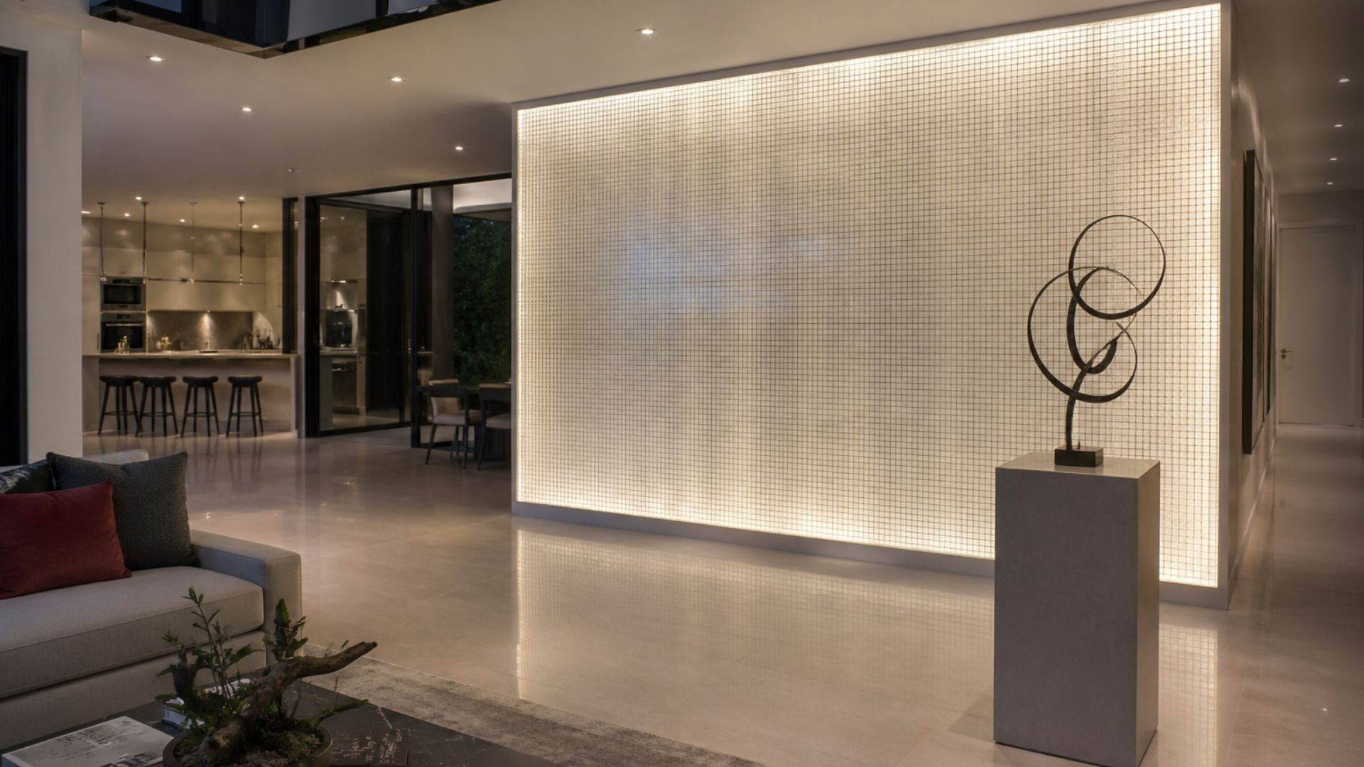 Looking for a dramatic interior design feature? Find out how backlit mesh-laminated glass can help