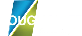 Logo with blue and green angled shapes and the letters 