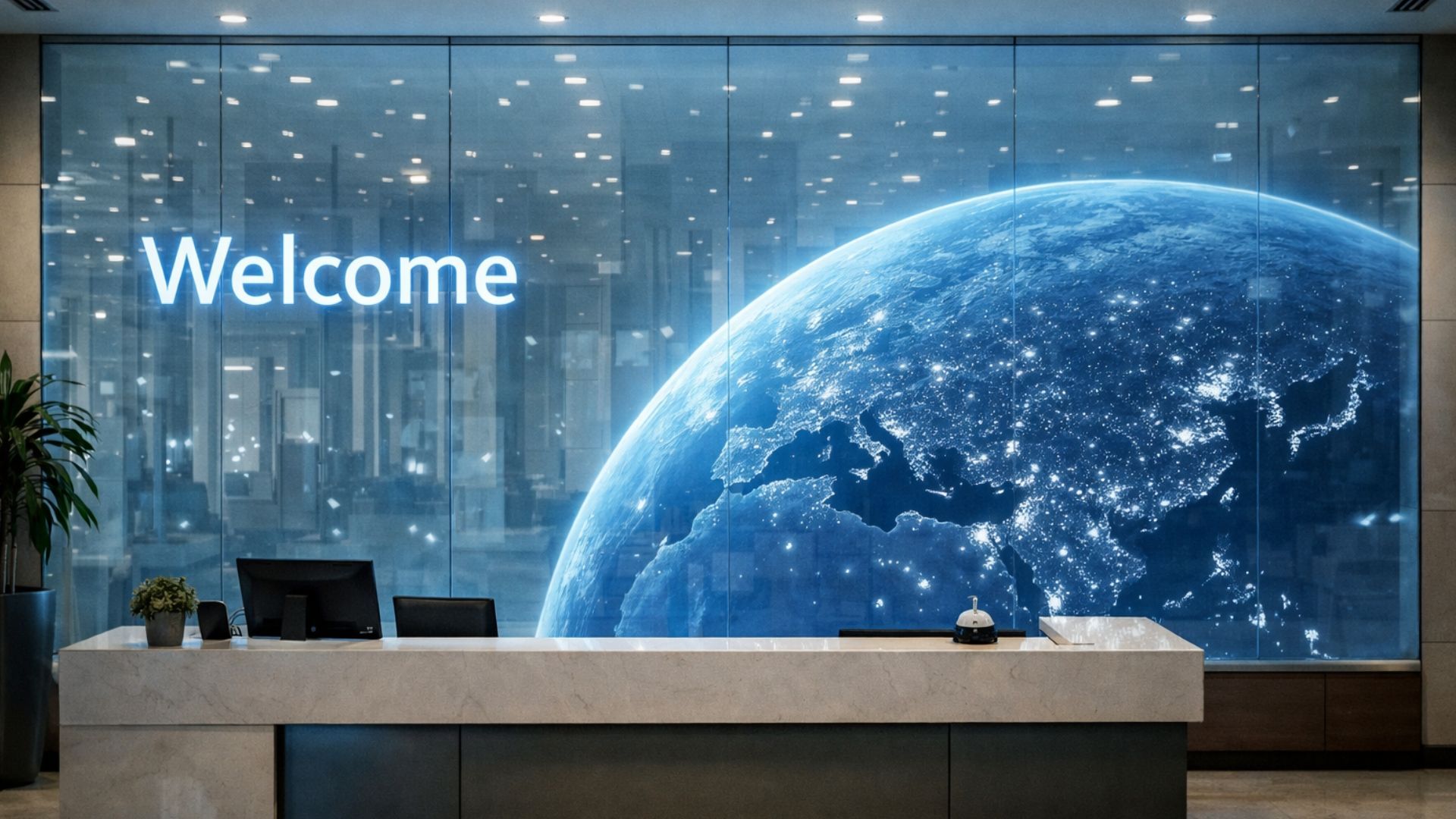 LED glass in office interiors: feature walls, signage and zoning