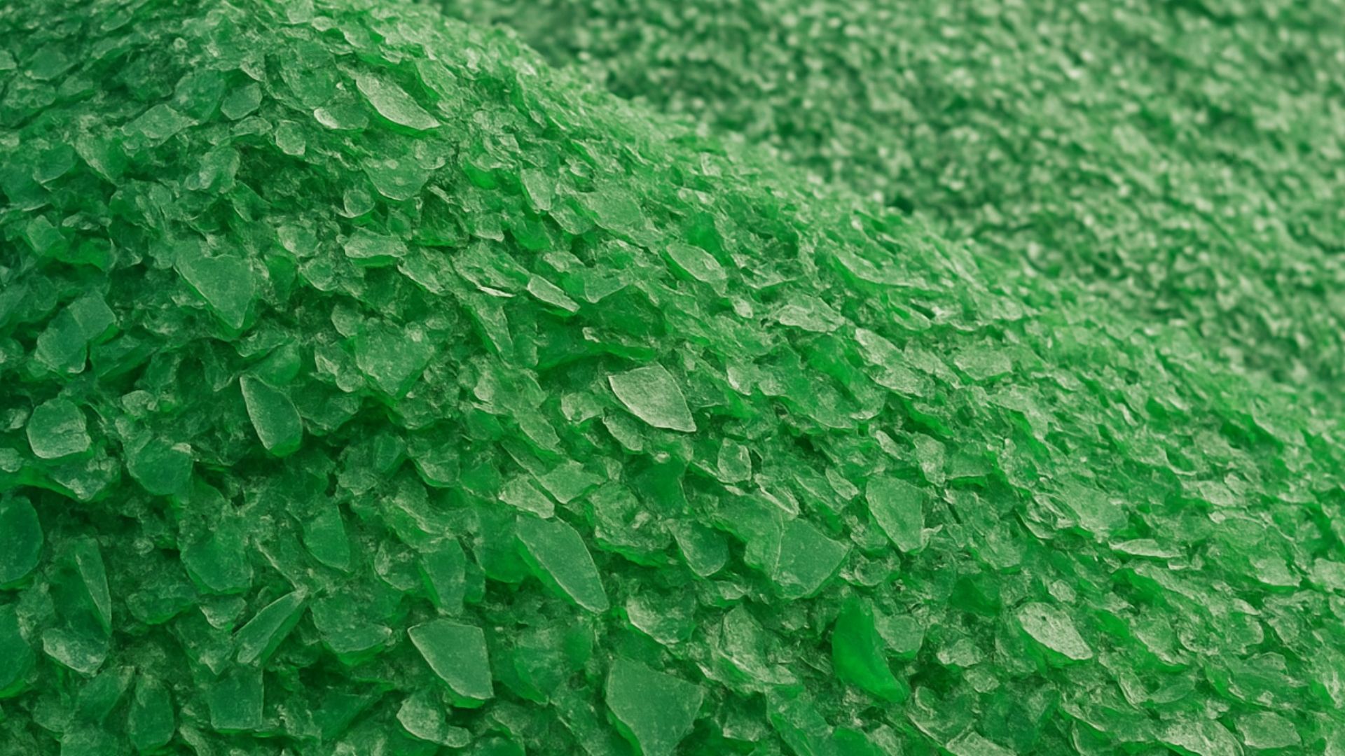 Pile of crushed green glass.
