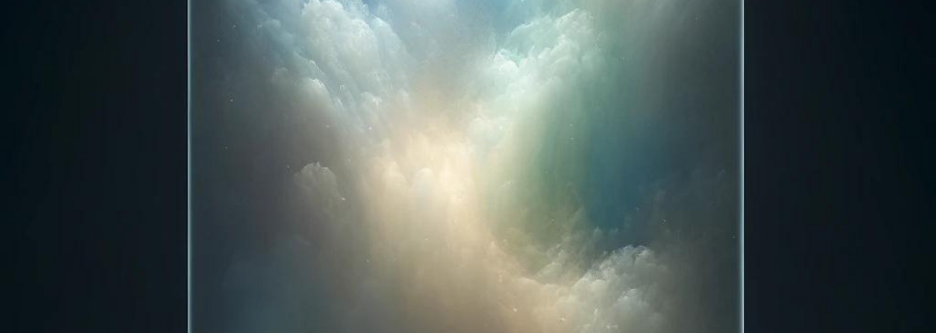 Clouds illuminated by a bright light, framed by a dark blue border.