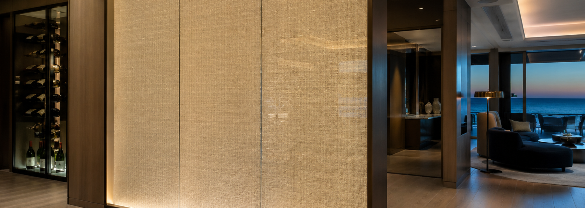 Picture of backlit mesh-laminated glass. 