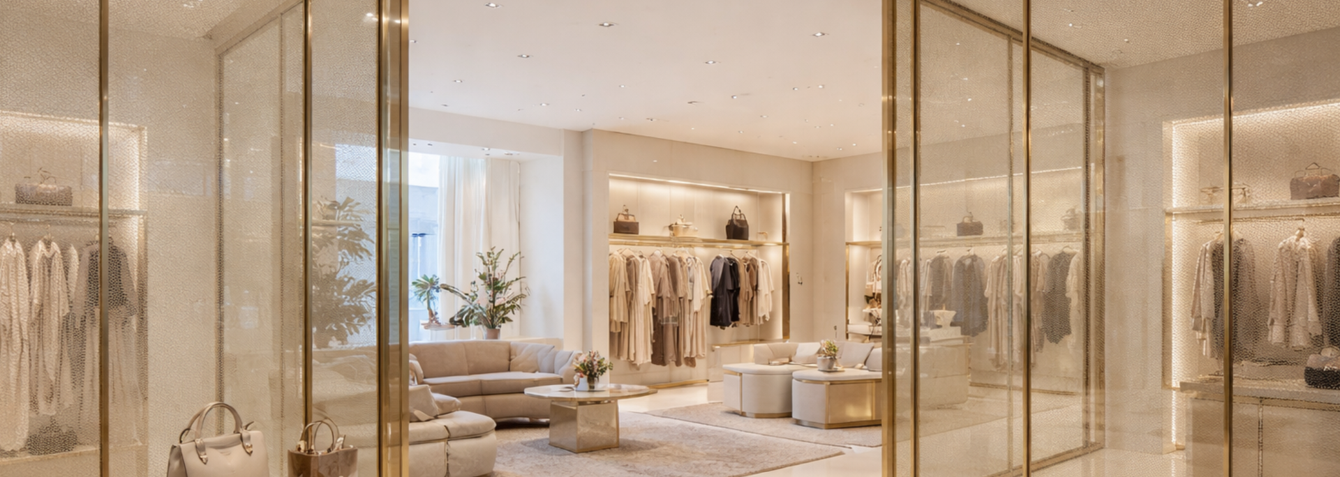 Picture of laminated mesh glass in a luxury shop. 