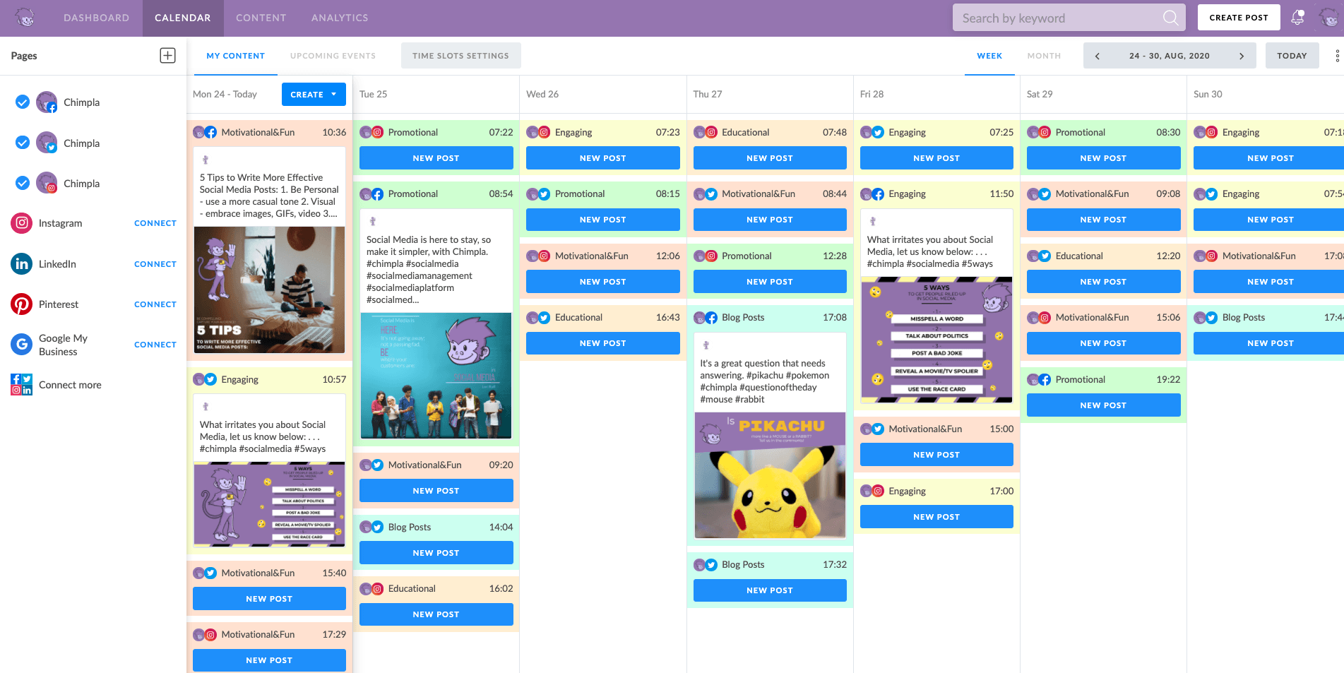 Chimpla Social Media Calendar