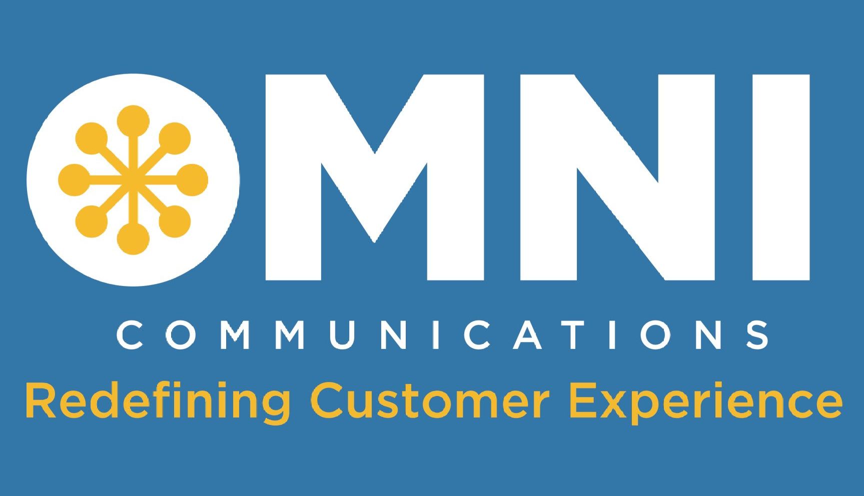 The omni communications logo is on a blue background.