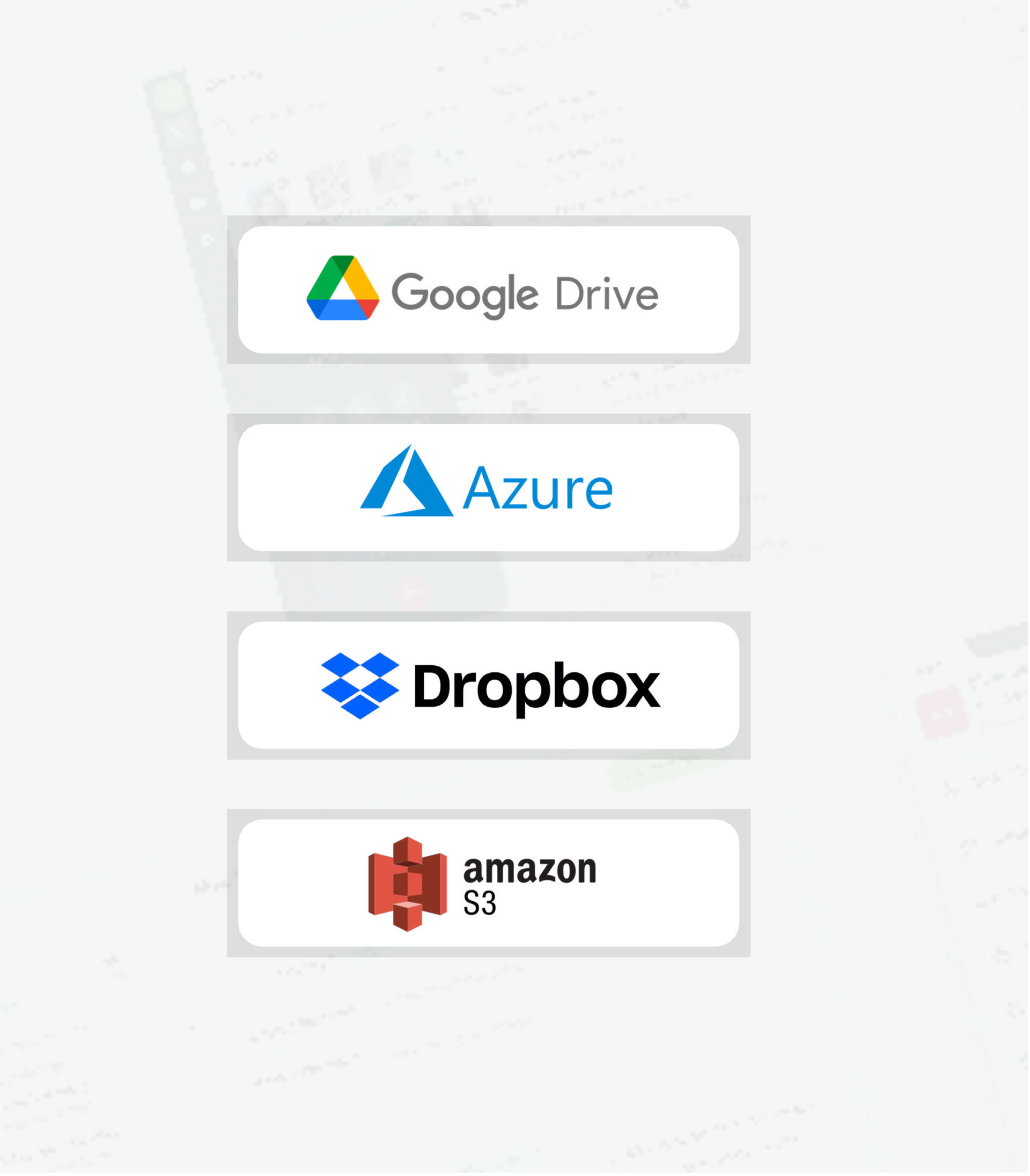 The logos for google drive azure dropbox and amazon are shown