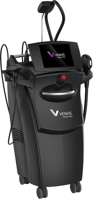 A black Venus Versa machine, a cosmetic device on wheels, with a screen and handles.