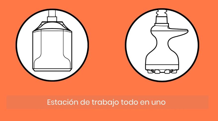 A drawing of a two in one workstation on an orange background