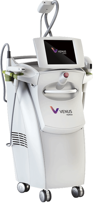 A black Venus Versa machine, a cosmetic device on wheels, with a screen and handles.