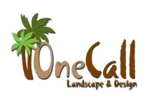 Logo: "One Call Landscape & Design," brown text with palm tree graphic in corner.