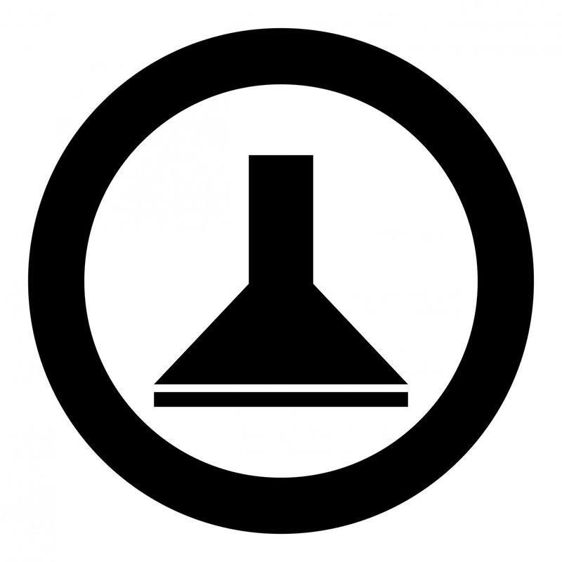 Circular symbol: Black hood with a flared base, inside a black circle.
