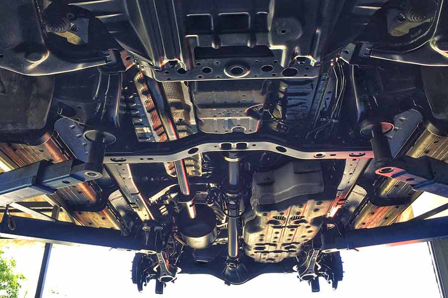 Mechanic Ballina - underside of a car being repaired