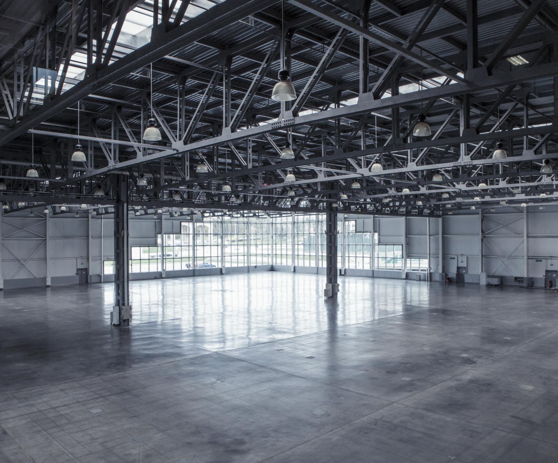 empty warehouse with lights