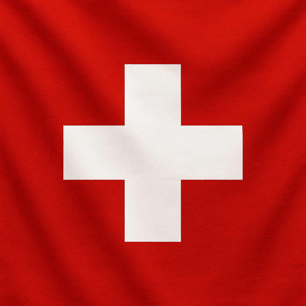 Drapeau suisse : fond rouge avec une croix blanche centrée.