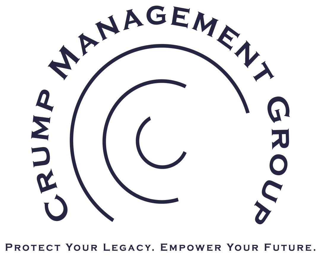 Logo for Crump Management Group: text encircling stylized concentric arcs; tagline 