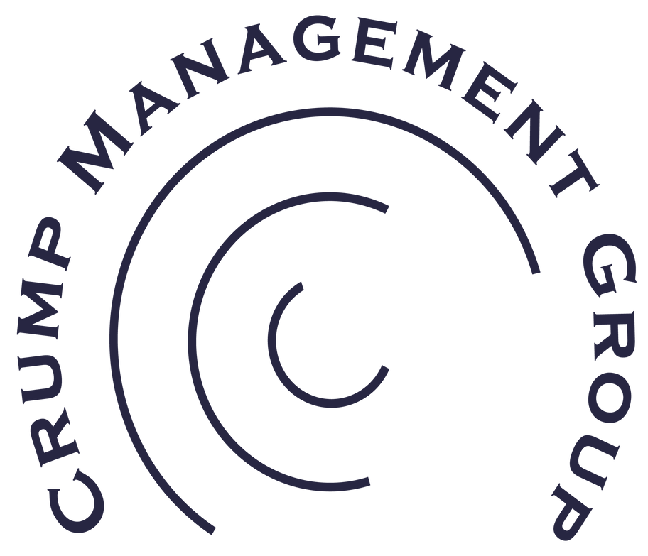 Crump Management Group logo. Navy blue text and concentric circles in a circular shape.