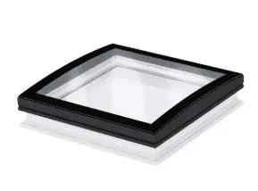Square skylight with a black frame and clear glass against a white background.