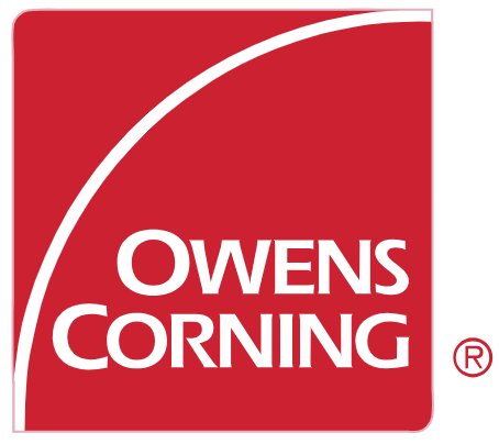 Owens Corning logo: white text and arc on red square, with registered trademark symbol.