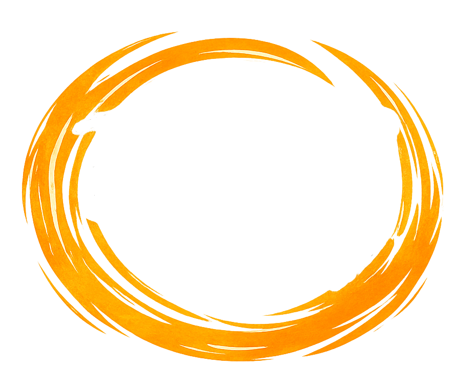 Arancione, ovale a pennellate, centro vuoto, sfondo bianco.