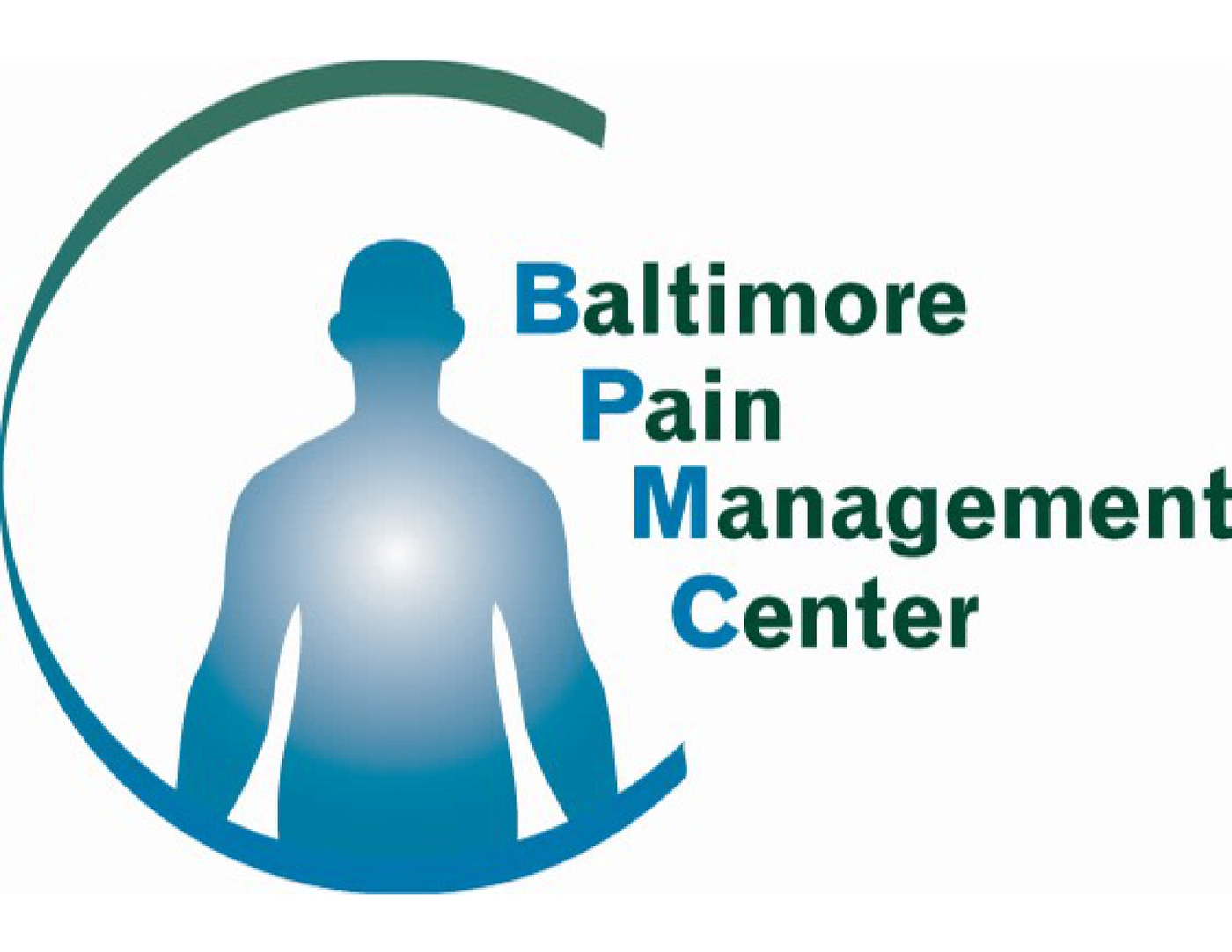 The baltimore pain management center logo has a silhouette of a person in a circle.