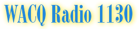 WACQ Radio 1130 logo, blue text on yellow gradient background.