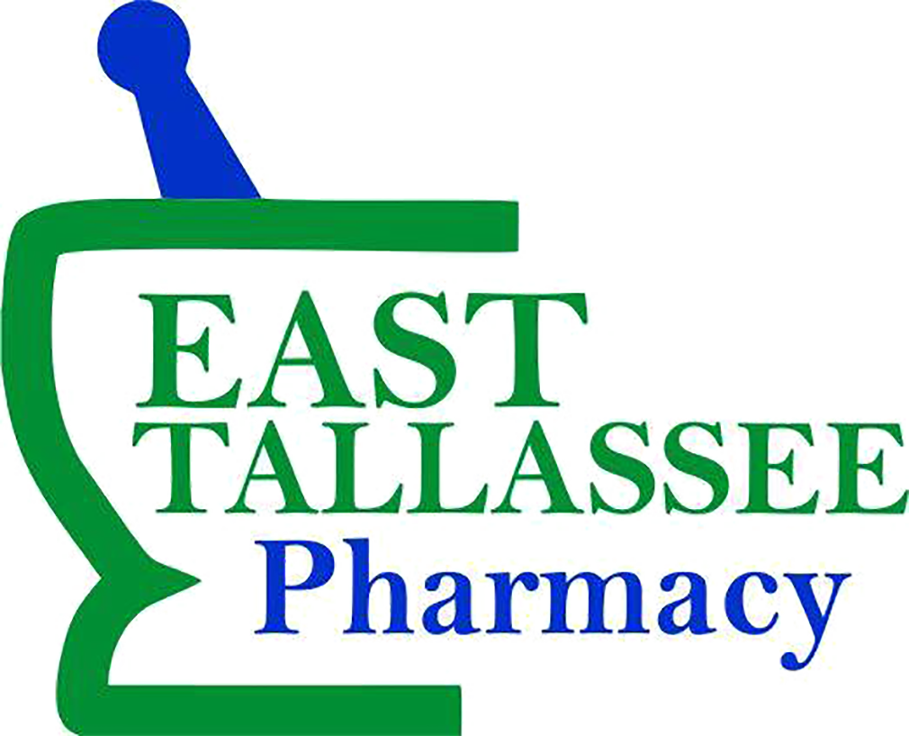 East Tallassee Pharmacy logo with green mortar and pestle, blue handle, and pharmacy text.