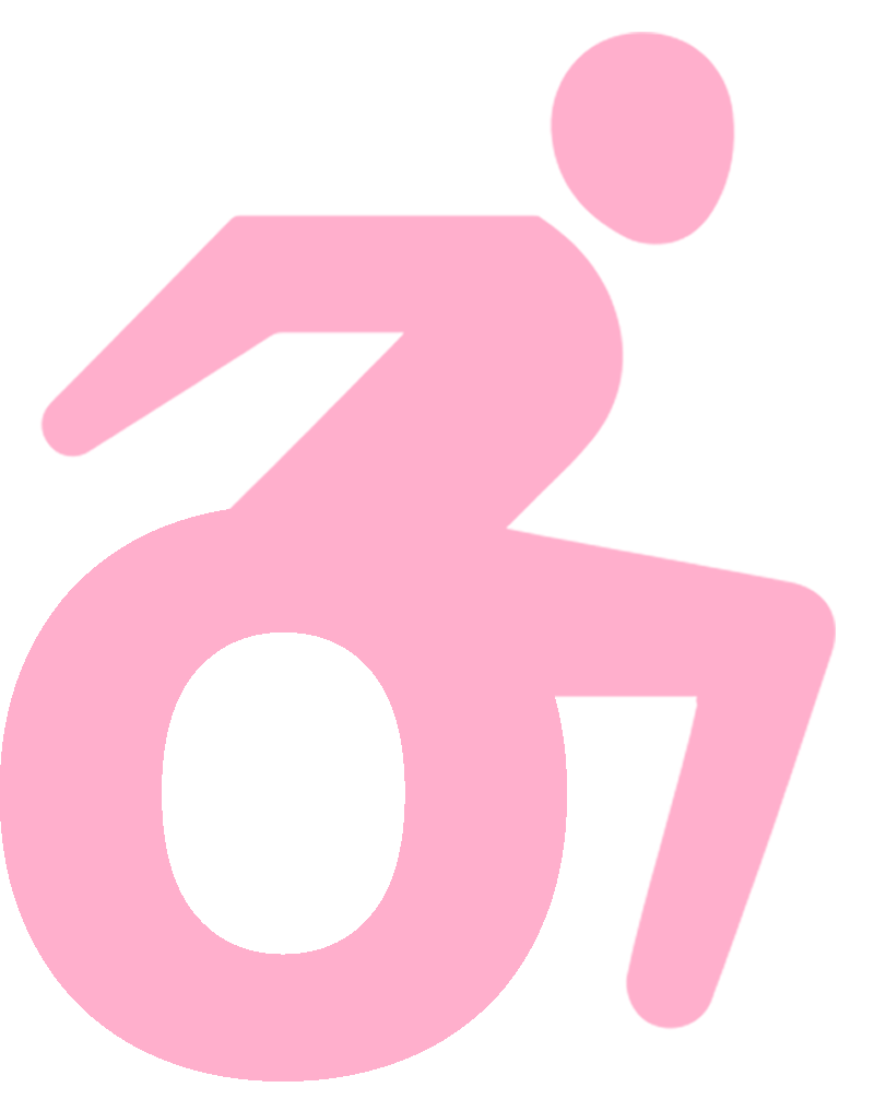 a pink icon of a person in a wheelchair