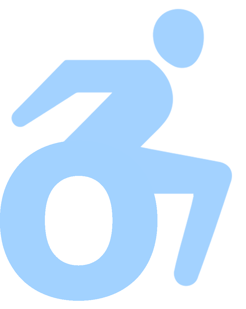 a blue icon of a person in a wheelchair