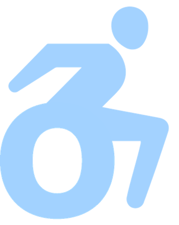 a blue icon of a person in a wheelchair