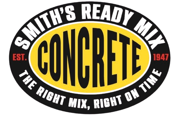 Smith's Ready Mix Concrete logo. Oval with black border, yellow center, and 