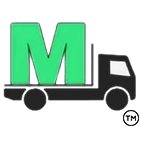 A green letter m is on top of a black truck.