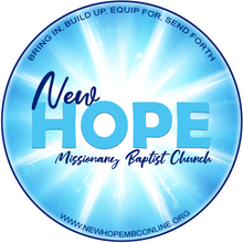 Logo for New Hope Missionary Baptist Church: blue circle with 