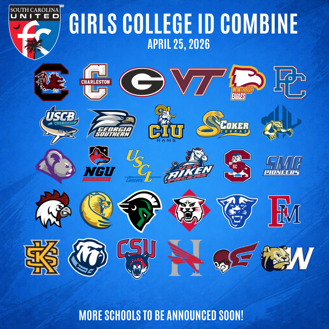 A poster for South Carolina United FC girls college id combine april 27 , 2024