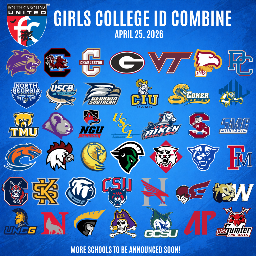 A poster for South Carolina United FC girls college id combine april 27 , 2024