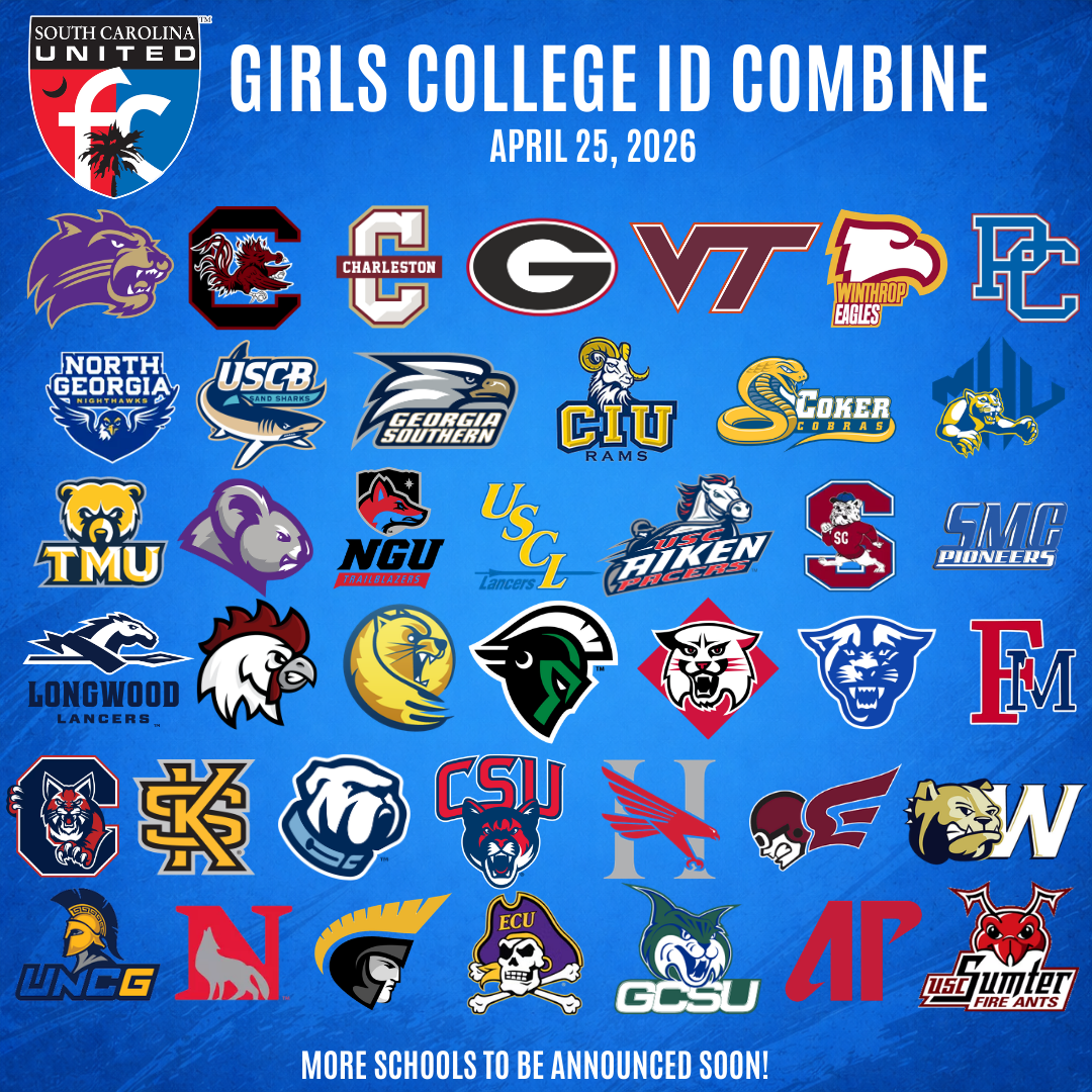A poster for South Carolina United FC girls college id combine april 27 , 2024