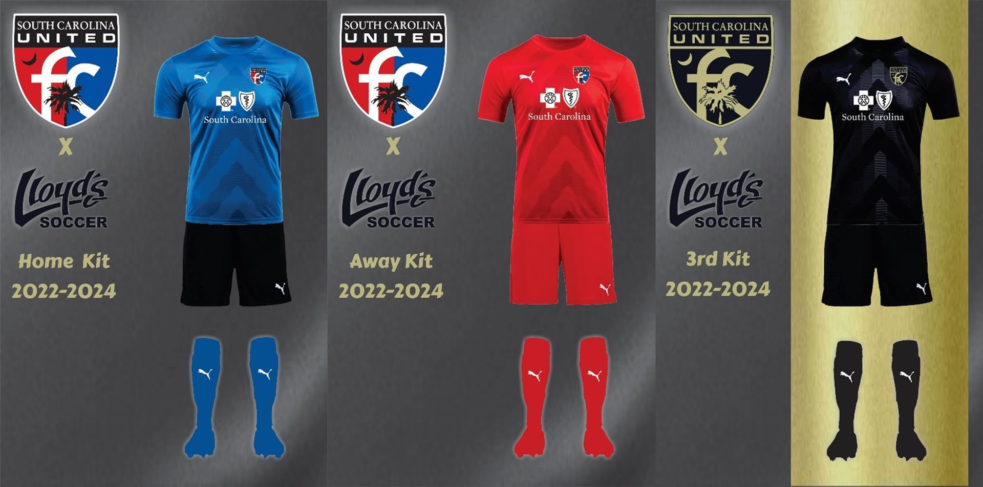 Soccer uniforms for the South Carolina United FC are shown