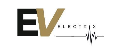 A black and gold logo for a company called ev electrix.