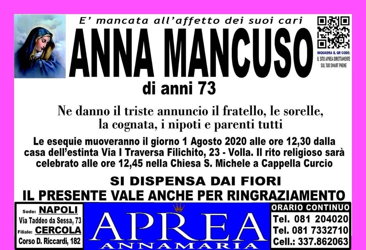necrologio Anna Mancuso
