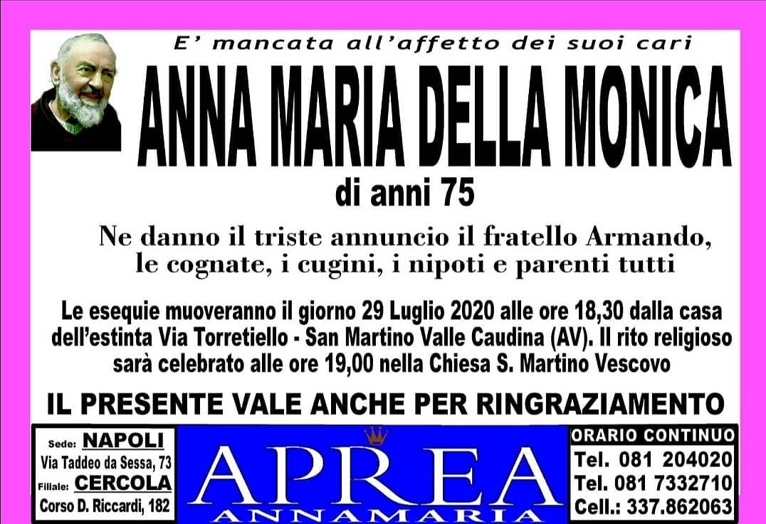 necrologio Anna Maria Della Monica