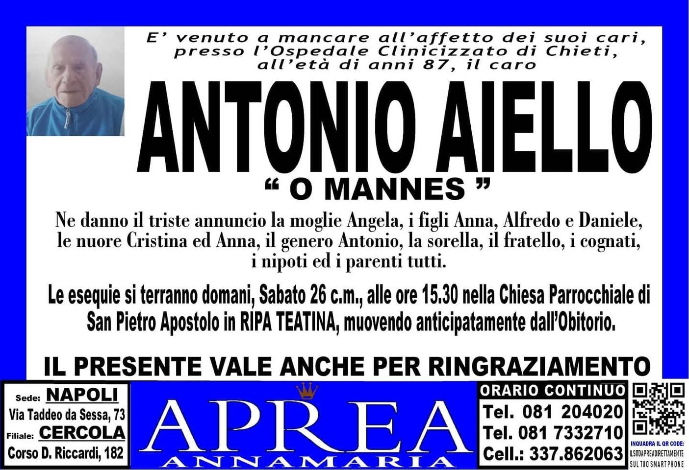 necrologio Antonio Aiello