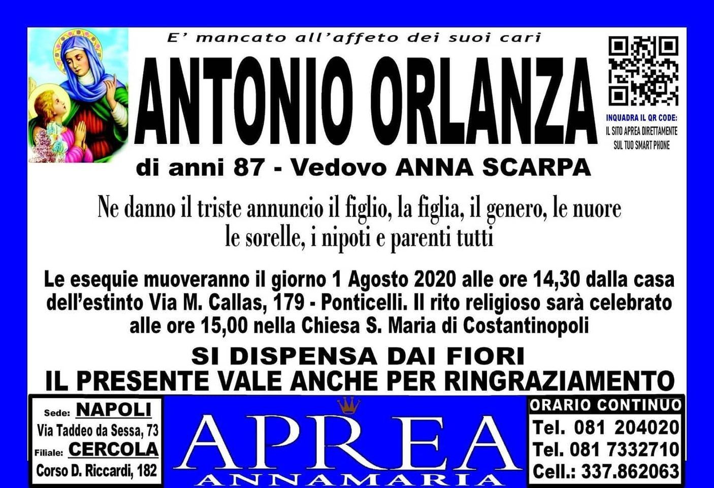 necrologio Antonio Orlanza