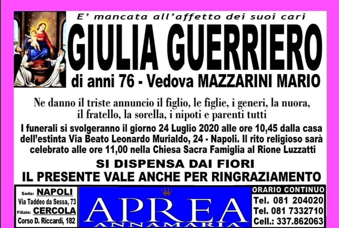 necrologio Giulia Guerriero
