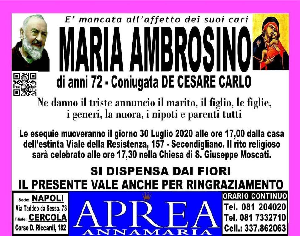 necrologio Maria Ambrosino